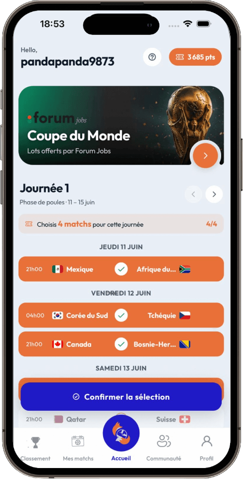 L'application Renard des Surfaces : sélection des matchs de la Coupe du Monde